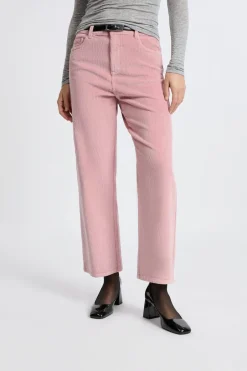 ETAM Corte Recto|Pantalones|Pantalón de algodón con efecto terciopelo ROSA EMPOLVADO