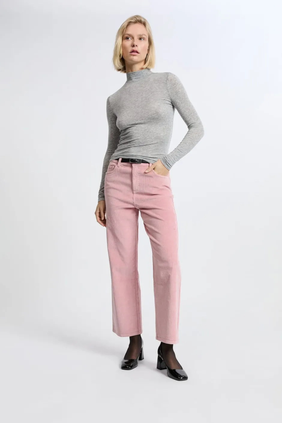 ETAM Corte Recto|Pantalones|Pantalón de algodón con efecto terciopelo ROSA EMPOLVADO