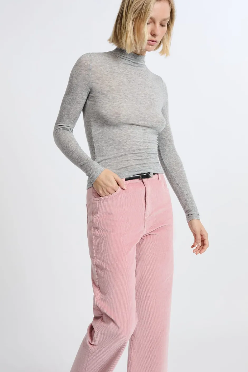 ETAM Corte Recto|Pantalones|Pantalón de algodón con efecto terciopelo ROSA EMPOLVADO