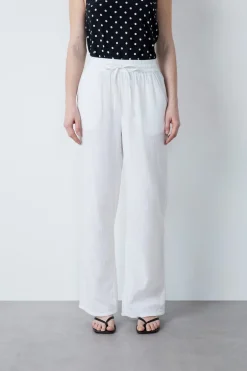 ETAM Corte Fluido|Corte Ancho|Pantalón de algodón nido de abeja BLANCO