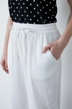 ETAM Corte Fluido|Corte Ancho|Pantalón de algodón nido de abeja BLANCO