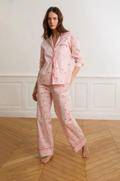 ETAM Los Pijamas Más Responsables|Partes De Abajo De Pijama|Pantalón de pijama a rayas y corazones de algodón IMP FD BLANCO