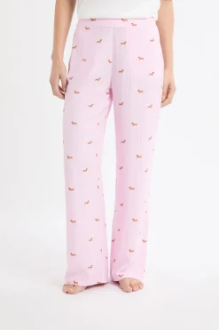 ETAM Los Pijamas Más Responsables|Partes De Abajo De Pijama|Pantalón de pijama a rayas con estampado de perros ROSA CARAMELO