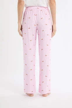 ETAM Los Pijamas Más Responsables|Partes De Abajo De Pijama|Pantalón de pijama a rayas con estampado de perros ROSA CARAMELO
