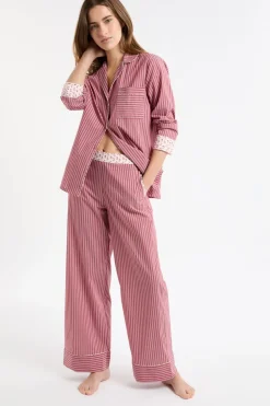 ETAM Los Pijamas Más Responsables|Partes De Abajo De Pijama|Pantalón de pijama a rayas con algodón ROSA EMPOLVADO