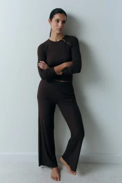 ETAM Homewear|Partes De Abajo De Pijama|Pantalón de pijama acanalado CHOCOLATE