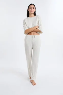 ETAM Los Pijamas Más Responsables|Pijamas Esenciales|Pantalón de pijama ancho de modal BEIGE