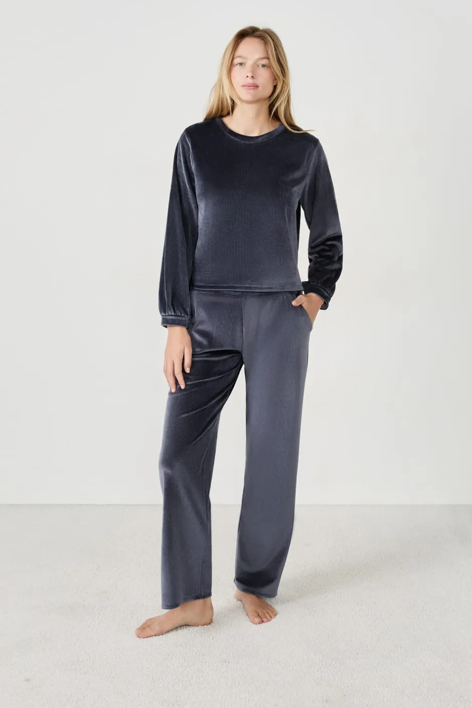 ETAM Pijamas Calentitos|Partes De Abajo De Pijama|Pantalón de pijama con efecto terciopelo AZUL NOCHE