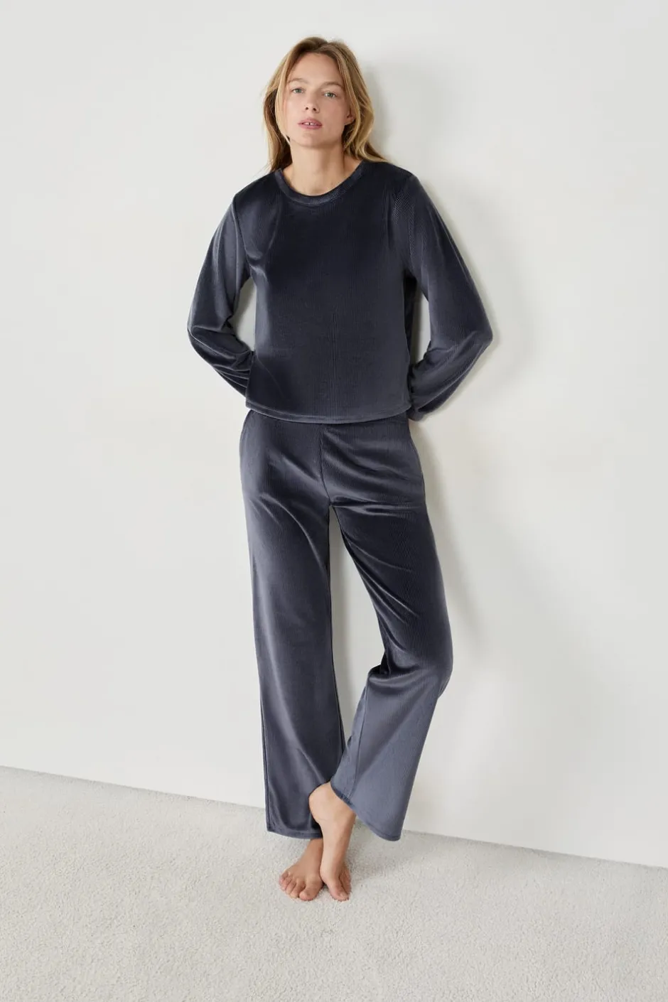 ETAM Pijamas Calentitos|Partes De Abajo De Pijama|Pantalón de pijama con efecto terciopelo AZUL NOCHE