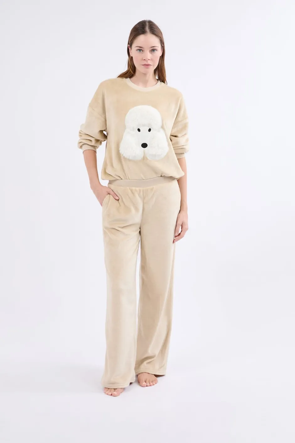 ETAM Pijamas Calentitos|Partes De Abajo De Pijama|Pantalón de pijama con efecto terciopelo BEIGE