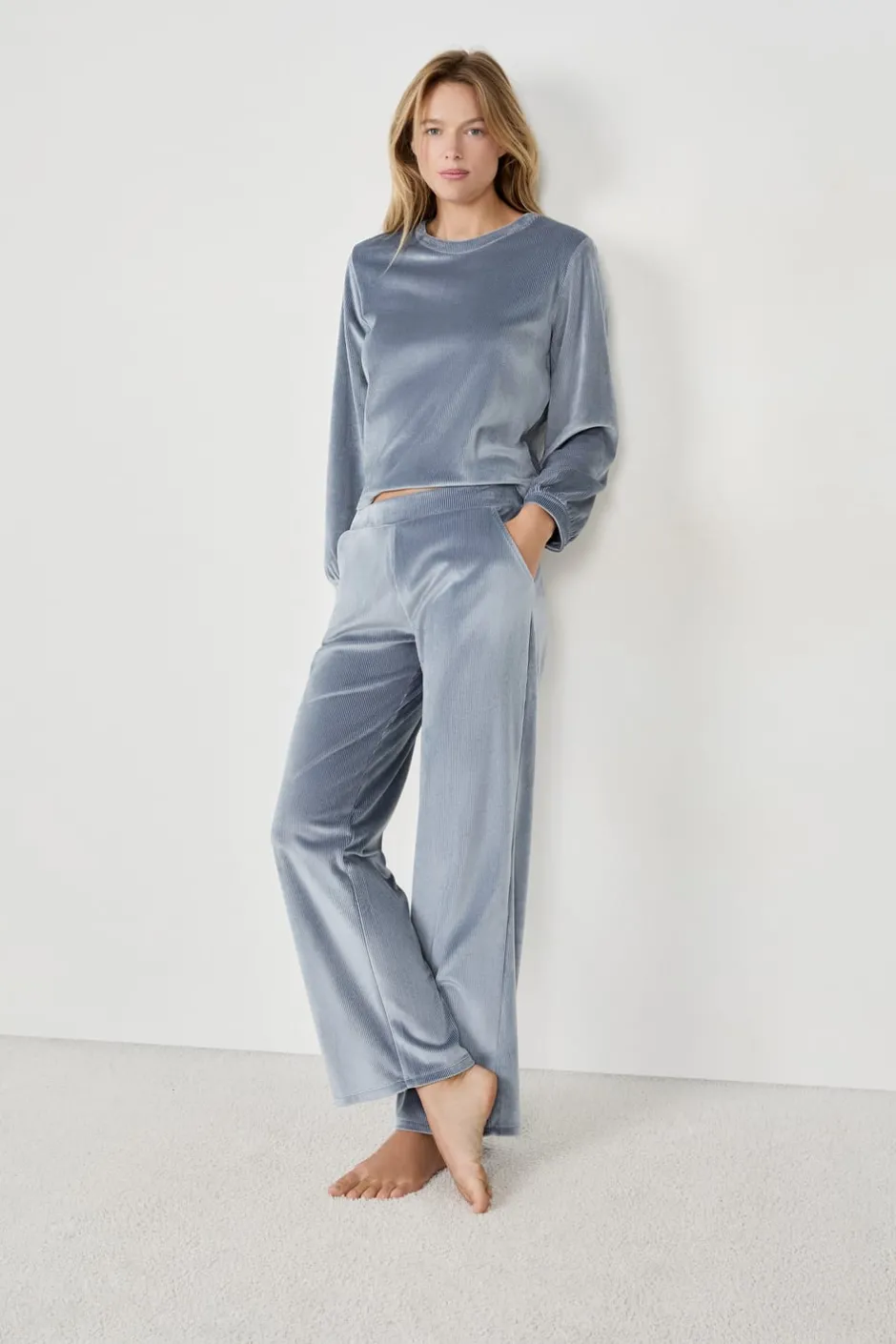 ETAM Pijamas Calentitos|Partes De Abajo De Pijama|Pantalón de pijama con efecto terciopelo AZUL