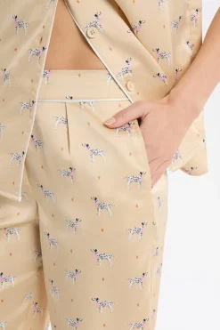 ETAM Partes De Abajo De Pijama|Pantalón de pijama de satén con estampado de perros IMP FONDO ROSA