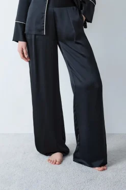ETAM Partes De Abajo De Pijama|Pantalón de pijama de satén NEGRO