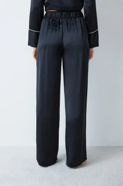 ETAM Partes De Abajo De Pijama|Pantalón de pijama de satén NEGRO
