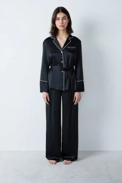 ETAM Partes De Abajo De Pijama|Pantalón de pijama de satén NEGRO
