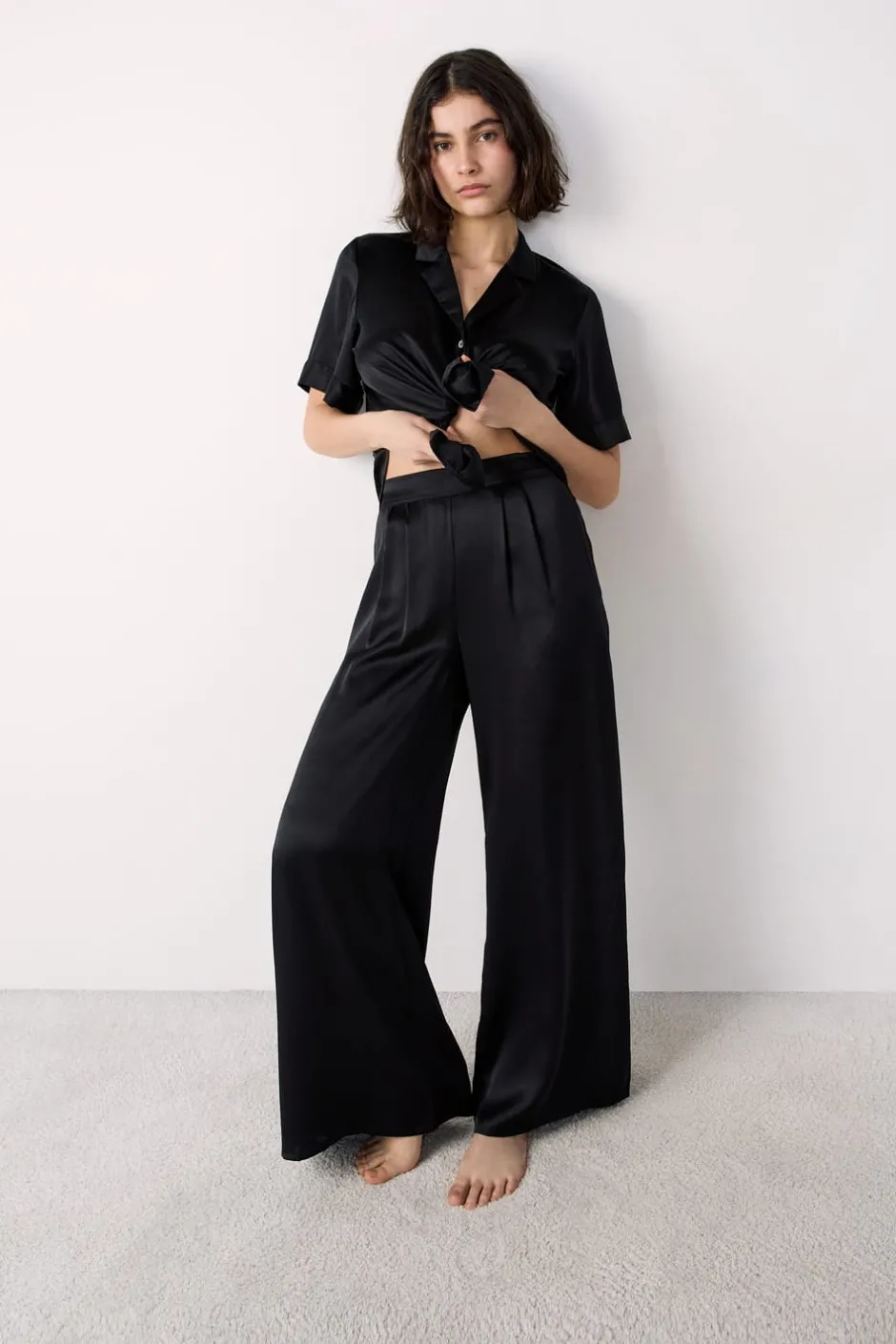 ETAM Pijamas De Seda|Partes De Abajo De Pijama|Pantalón de pijama de seda NEGRO