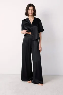 ETAM Pijamas De Seda|Partes De Abajo De Pijama|Pantalón de pijama de seda NEGRO