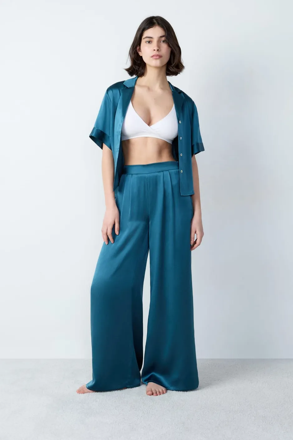 ETAM Pijamas De Seda|Partes De Abajo De Pijama|Pantalón de pijama de seda AZUL PETRÓLEO
