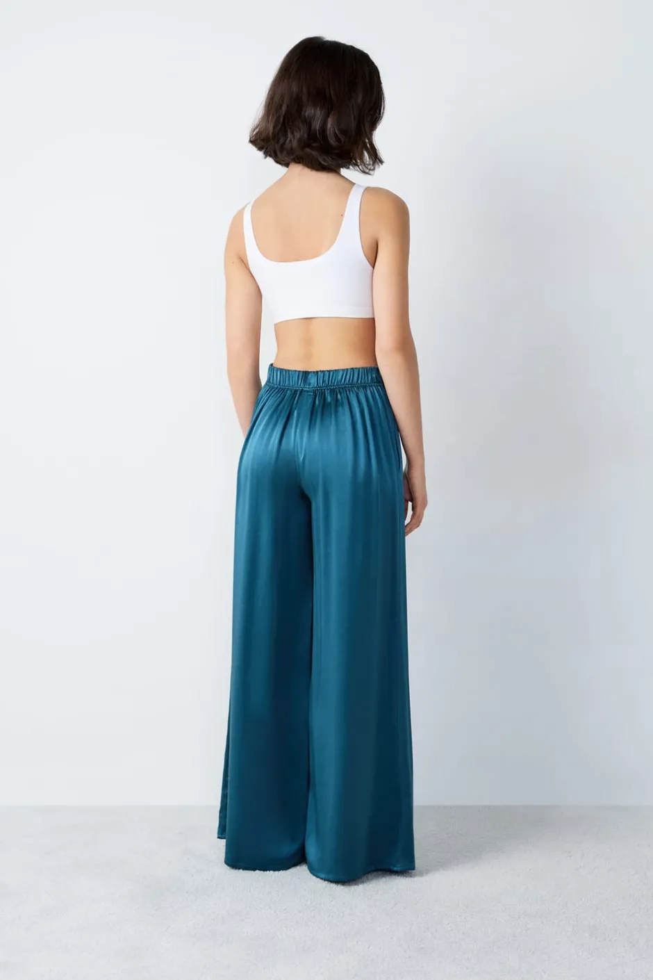 ETAM Pijamas De Seda|Partes De Abajo De Pijama|Pantalón de pijama de seda AZUL PETRÓLEO