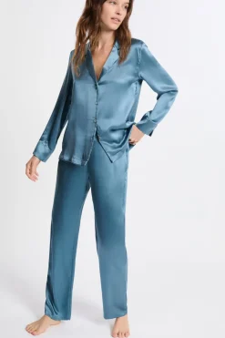 ETAM Pijamas De Seda|Partes De Abajo De Pijama|Pantalón de pijama de seda AZUL OSCURO