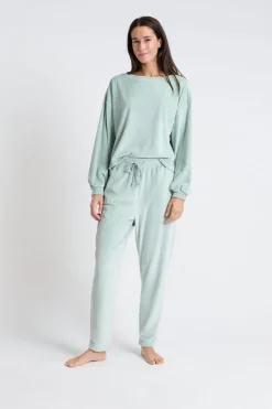 ETAM Pijamas Calentitos|Partes De Abajo De Pijama|Pantalón de pijama de terciopelo VERDE AGUA
