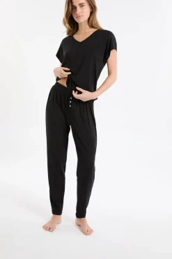 ETAM Pijamas Esenciales|Partes De Abajo De Pijama|Pantalón de pijama liso NEGRO