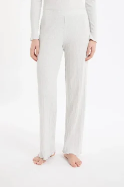ETAM Homewear|Pijamas Esenciales|Pantalón de pijama recto de algodón acanalado GRIS
