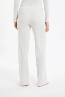 ETAM Homewear|Pijamas Esenciales|Pantalón de pijama recto de algodón acanalado GRIS