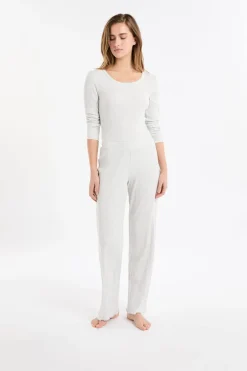 ETAM Homewear|Pijamas Esenciales|Pantalón de pijama recto de algodón acanalado GRIS