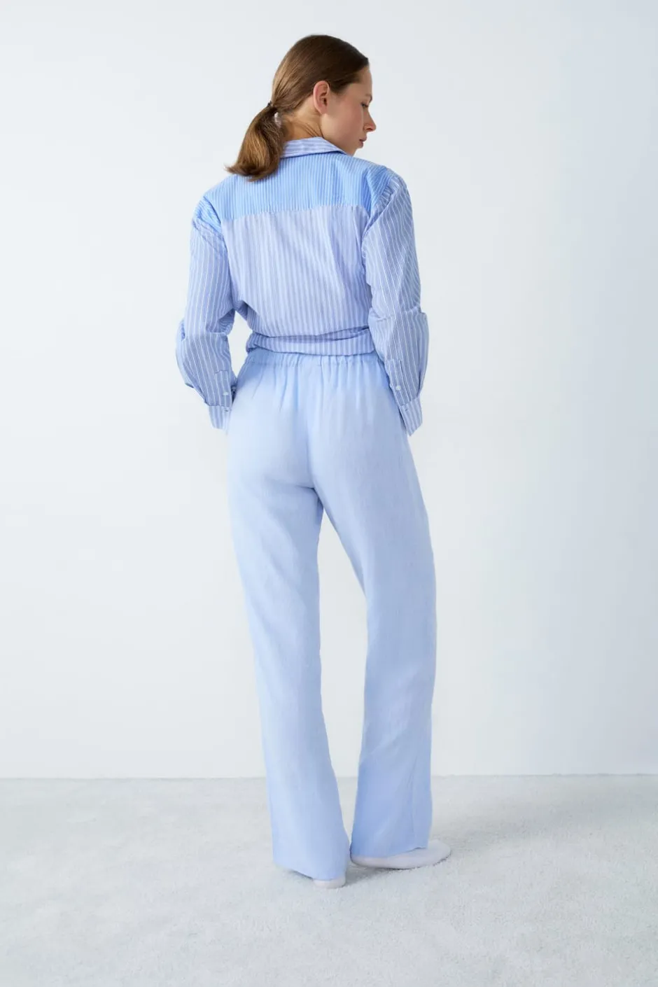 ETAM Partes De Abajo De Pijama|Los Pijamas Más Responsables|Pantalón de pijama recto de lino AZUL