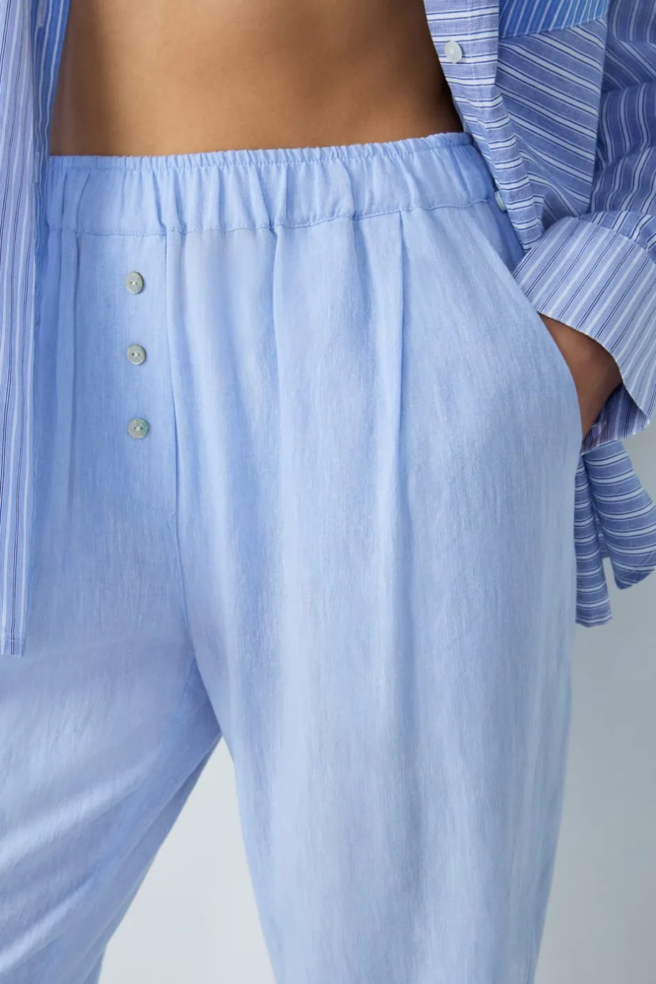 ETAM Partes De Abajo De Pijama|Los Pijamas Más Responsables|Pantalón de pijama recto de lino AZUL