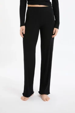 ETAM Homewear|Pijamas Esenciales|Pantalón de pijama Richelieu de punto elástico NEGRO