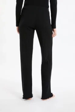 ETAM Homewear|Pijamas Esenciales|Pantalón de pijama Richelieu de punto elástico NEGRO