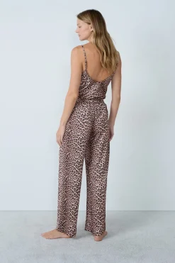 ETAM Pijamas Sexy|Partes De Abajo De Pijama|Pantalón de pijama satinado con de leopardo ESTAMPADO