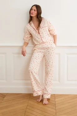 ETAM Los Pijamas Más Responsables|Partes De Abajo De Pijama|Pantalón de pijama satinados con estampado de besos IMP FOND ROSA