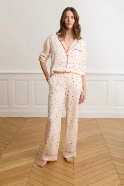 ETAM Los Pijamas Más Responsables|Partes De Abajo De Pijama|Pantalón de pijama satinados con estampado de besos IMP FOND ROSA