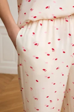 ETAM Los Pijamas Más Responsables|Partes De Abajo De Pijama|Pantalón de pijama satinados con estampado de besos IMP FOND ROSA