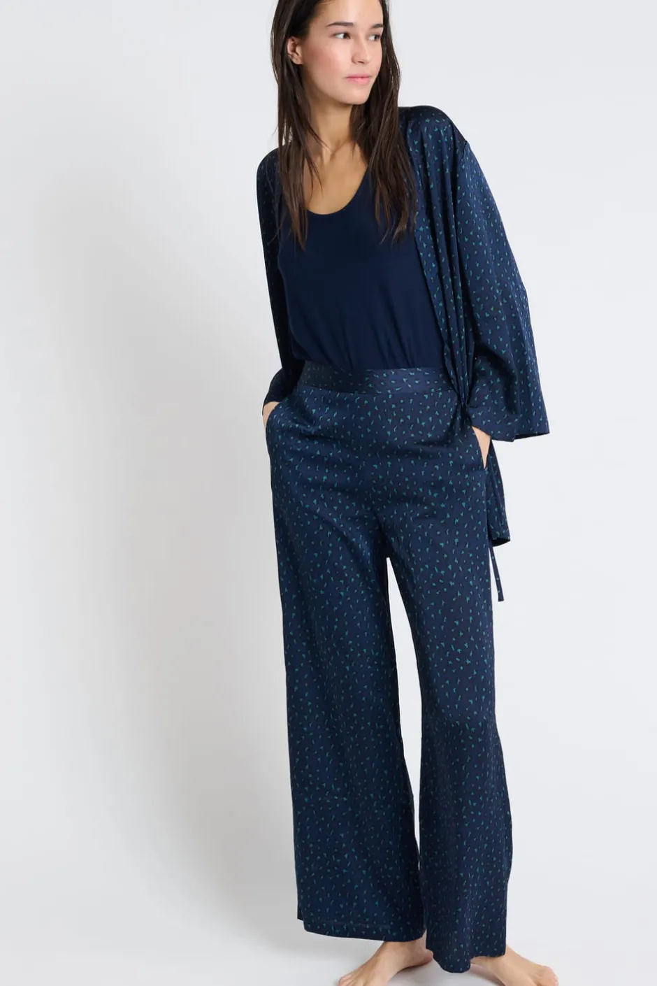 ETAM Partes De Abajo De Pijama|Pantalón de pijama satinado AZUL OSCURO