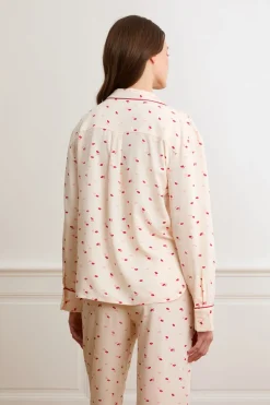 ETAM Los Pijamas Más Responsables|Partes De Arriba De Pijama|Pantalón de pijama satinados con estampado de besos IMP FOND ROSA