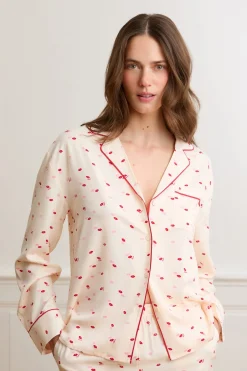 ETAM Los Pijamas Más Responsables|Partes De Arriba De Pijama|Pantalón de pijama satinados con estampado de besos IMP FOND ROSA
