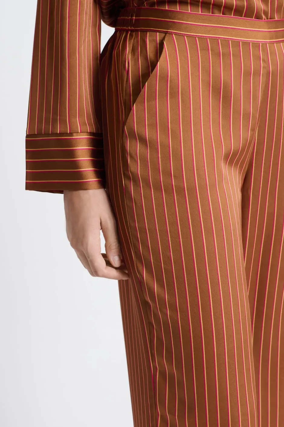 ETAM Partes De Abajo De Pijama|Los Pijamas Más Responsables|Pantalón de pijama satinado a rayas BRONZE