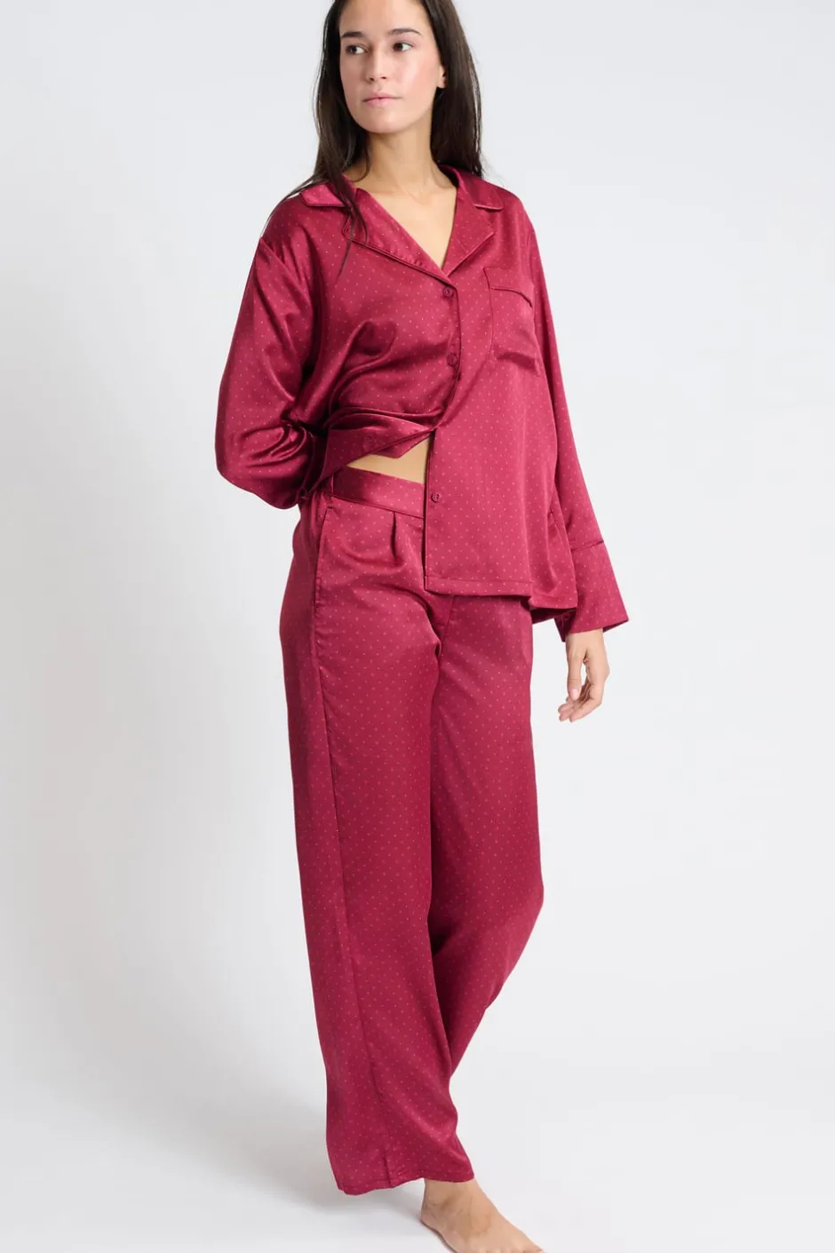 ETAM Partes De Abajo De Pijama|Los Pijamas Más Responsables|Pantalón de pijama satinado estampado ROJO