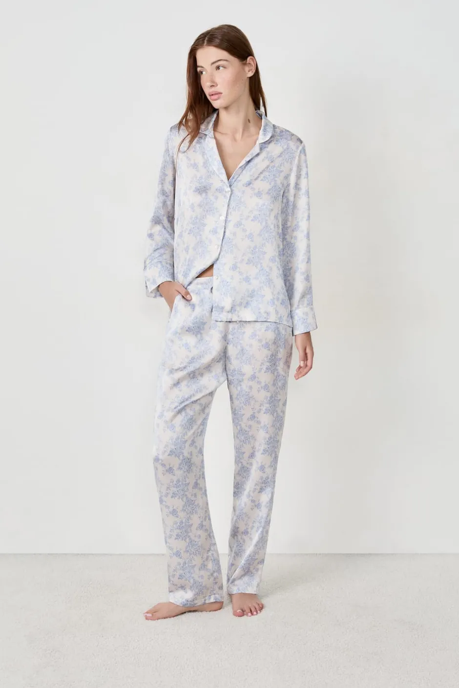 ETAM Partes De Abajo De Pijama|Pantalón de pijama satinado ESTAMPADO FONDO BLANCO