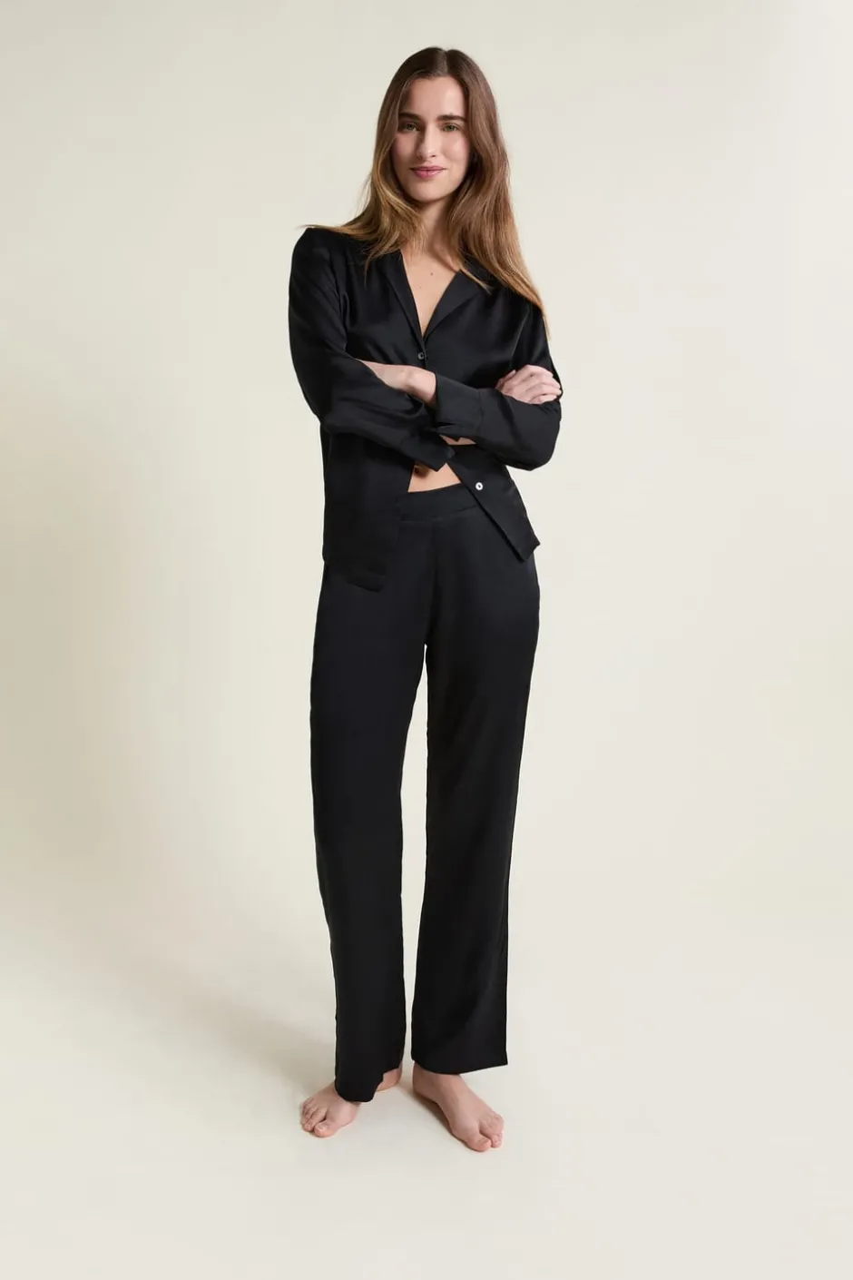 ETAM Pijamas De Seda|Partes De Abajo De Pijama|Pantalón de seda NEGRO