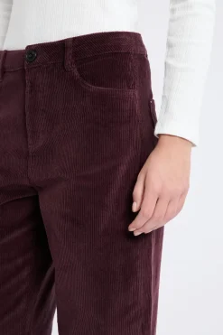 ETAM Corte Recto|Pantalones|Pantalón recto de algodón con efecto terciopelo CHOCOLATE