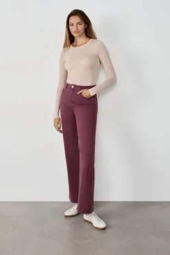 ETAM Corte Ancho|Pantalón rectos de algodón BURDEOS GRANATE