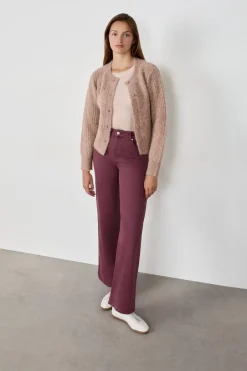 ETAM Corte Ancho|Pantalón rectos de algodón BURDEOS GRANATE