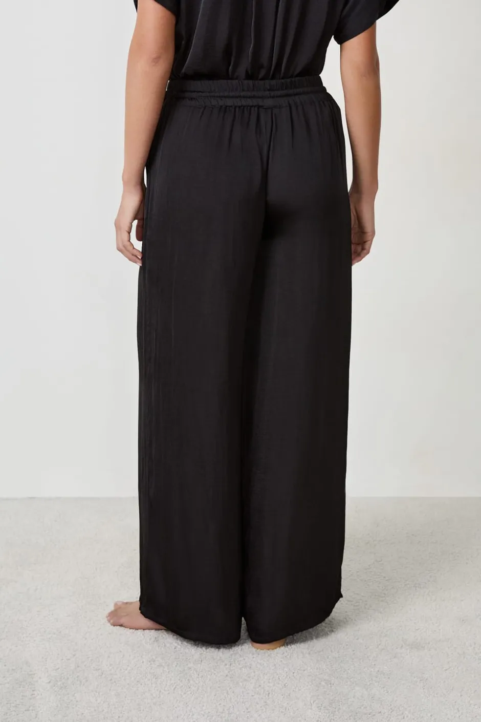 ETAM Partes De Abajo De Pijama|Pantalón satinado de corte ancho NEGRO