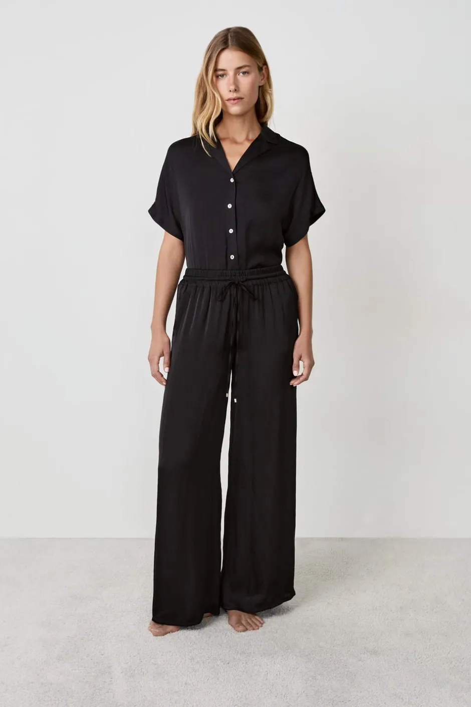 ETAM Partes De Abajo De Pijama|Pantalón satinado de corte ancho NEGRO