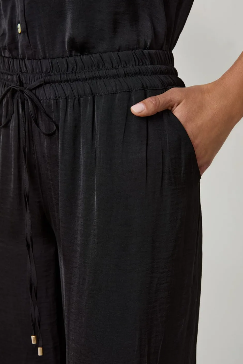 ETAM Partes De Abajo De Pijama|Pantalón satinado de corte ancho NEGRO